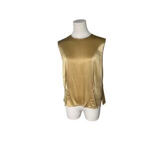 Vintage Alexandria 100% Silk Gold‎ Sleeveless Blouse Size 12 Quiet Luxury